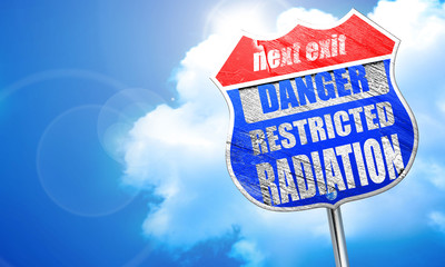 Nuclear danger background, 3D rendering, blue street sign
