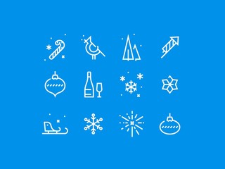 Greeting New Year thick line pixel perfect icon set