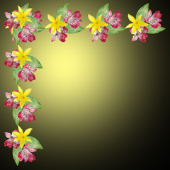 Beautiful floral background with yellow lilies and pink alstroemeria 
