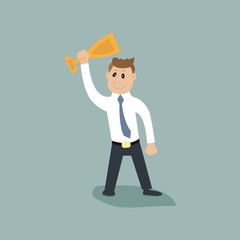 businessman celebrating success. holds aloft the Cup. vector illustration of cartoon