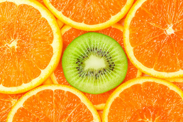 Oranges and kiwi slice for background