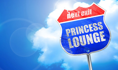 princess lounge, 3D rendering, blue street sign