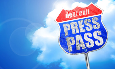 press pass, 3D rendering, blue street sign