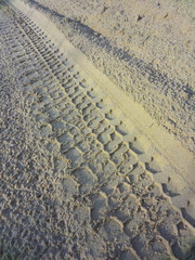 SUV wheel trace on the desert road after the rain in the Western Kazakhstan