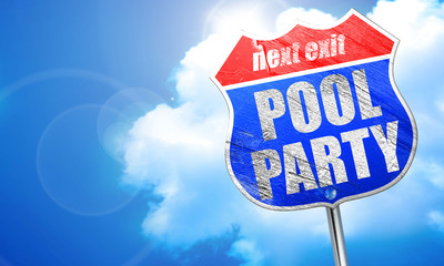 pool party, 3D rendering, blue street sign