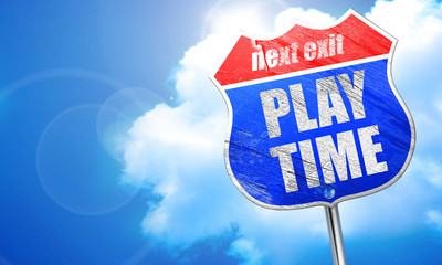 play time, 3D rendering, blue street sign