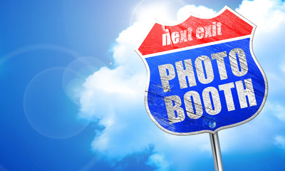 photo booth, 3D rendering, blue street sign