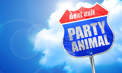 party animal, 3D rendering, blue street sign