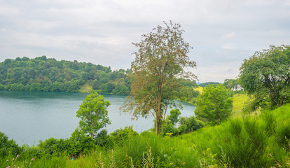 Volcanic crater lake in summer