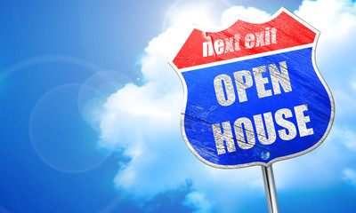 Open house sign, 3D rendering, blue street sign