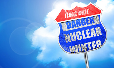 Nuclear danger background, 3D rendering, blue street sign