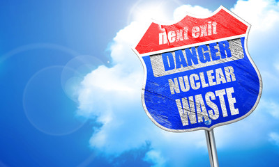 Nuclear danger background, 3D rendering, blue street sign