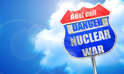Nuclear danger background, 3D rendering, blue street sign