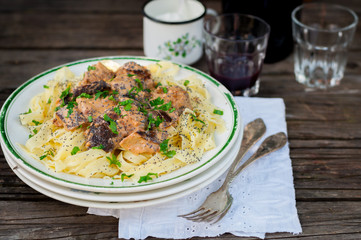 Pasta with Beef Meatballs and Wild Mushrooms