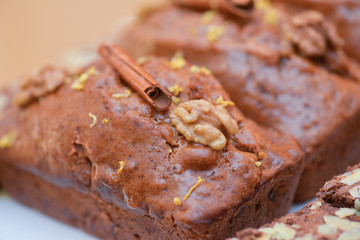 Cacao sponge cake with nuts and cinnamon