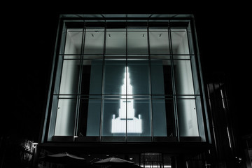 Kunsthalle Weishaupt Entrance Dramatic Light Display in Ulm Germany