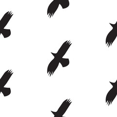 Black raven birds seamless vector pattern in scandinavian style.