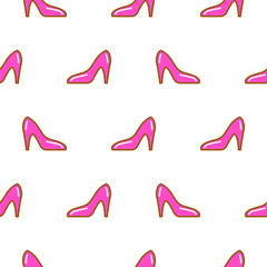 Pink shoe line icon seamless pattern.