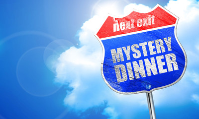 mystery dinner, 3D rendering, blue street sign