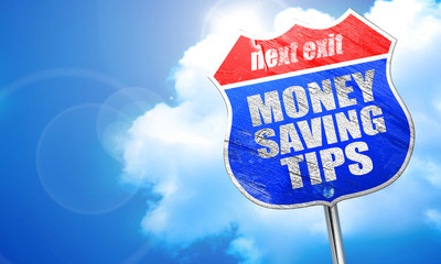 money saving tips, 3D rendering, blue street sign