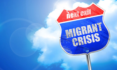 migrant crisis, 3D rendering, blue street sign