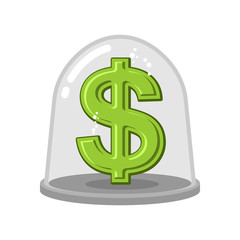 Dollar in Glass bell. Cash laboratory flask. Currency Research.