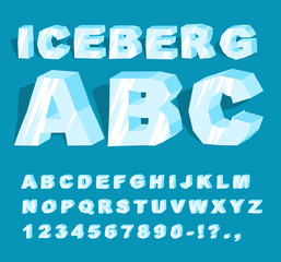 Iceberg font. Ice alphabet. Set of letters from cold ice. Frosty