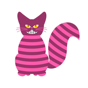 Cheshire Cat. Magic animal with long tail. Striped  Fairy tale