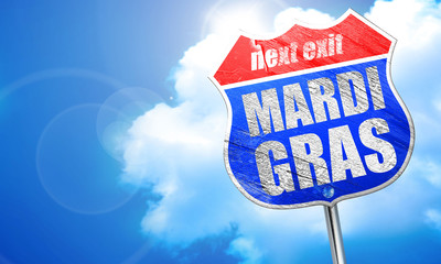 Mardi Gras, 3D rendering, blue street sign