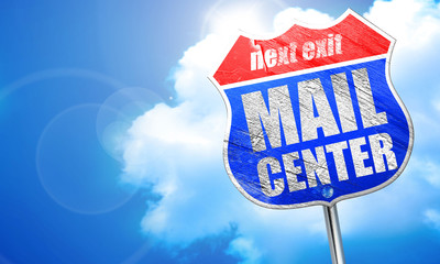 mail center, 3D rendering, blue street sign