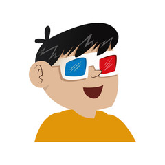 Cinema and Movie concept represented by boy and 3d glasses icon. Isolated and flat illustration