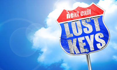 lost keys, 3D rendering, blue street sign