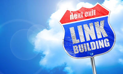 link building, 3D rendering, blue street sign