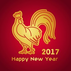 Fototapeta na wymiar Christmas golden rooster on burgundy background design new year