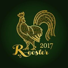 Christmas golden rooster on a dark green background vector styli