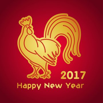 Christmas golden rooster on burgundy background design new year