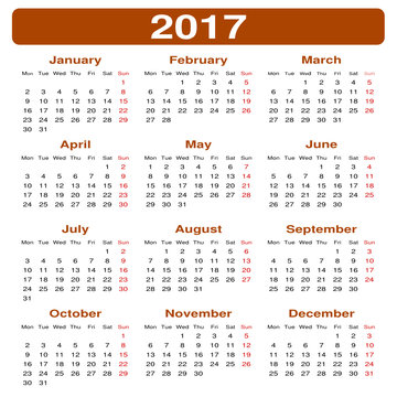 kalendarz na rok 2017