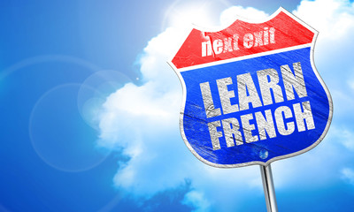 learn french, 3D rendering, blue street sign