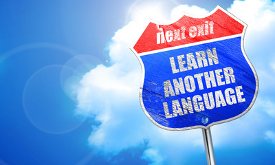 learn another language, 3D rendering, blue street sign