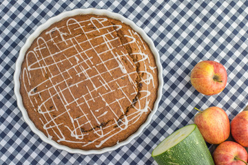 Top View on Sweet gingerbread zucchini Pie with lemon topping