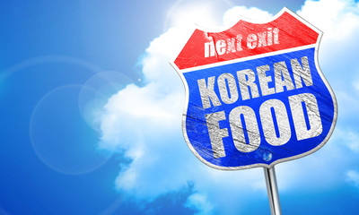 korean food, 3D rendering, blue street sign