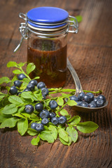 blueberries in the detail on a wooden table