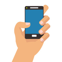 flat design hand holding modern cellphone icon vector illustration