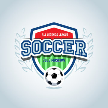 Soccer logo. Soccer football badge logo design template, sport logotype template. Soccer Themed T shirt. Football logo. Isolated Vector illustration.