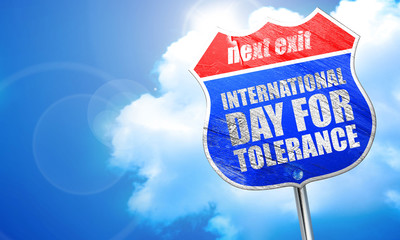 international day for tolerance, 3D rendering, blue street sign