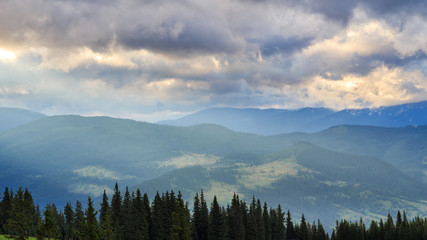 Naklejka na ściany i meble Picturesque Carpathian mountains landscape. Chornogora ridge, Ukraine, Europe.
