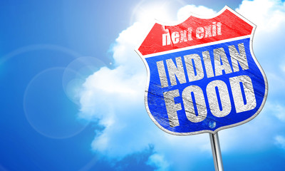 indian food, 3D rendering, blue street sign