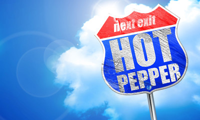 hot pepper, 3D rendering, blue street sign