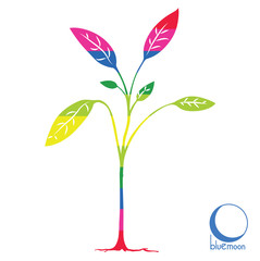 plant illustration, logo or design in rainbow colors with leafs