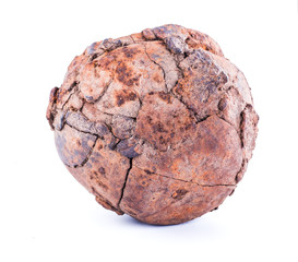 Prehistoric iron pot on a white background